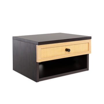 Celerie 15.71" Mid-Century Modern Floating Wall Mounted Nightstand with Soft-Close Rattan Drawer and Cable Hole - JONATHAN Y